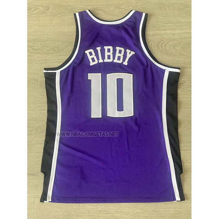 Camiseta Sacramento Kings Mike Bibby NO 10 Mitchell & Ness 2002-03 Violeta